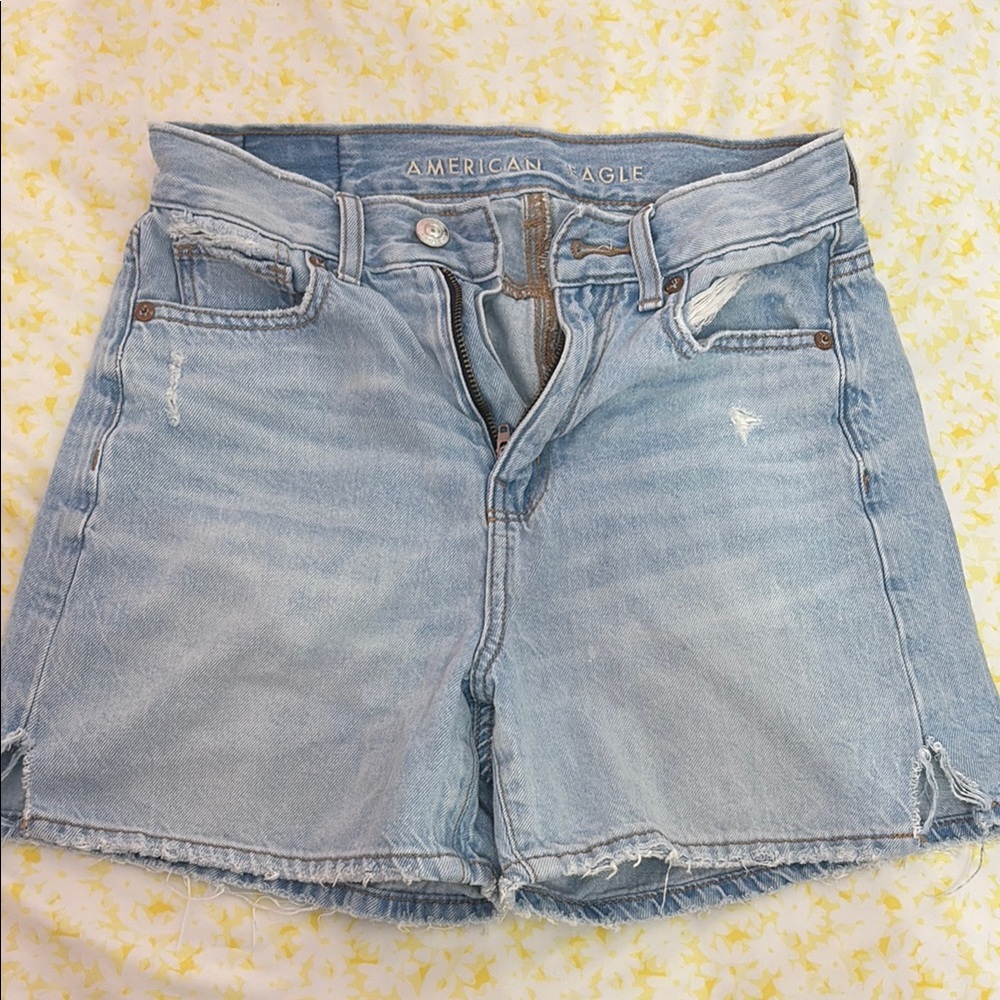 American Eagle Outfitters Blue Jean Shorts Distressed Raw-Edge